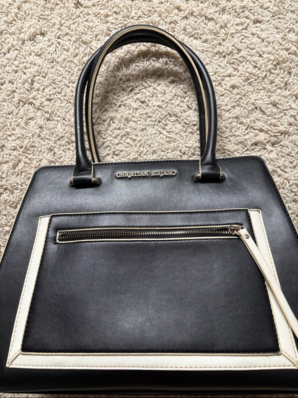 Christian Siriano Black and Cream Paneled Satchel